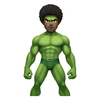 1 full-body Afro light-skinned skinned male teenager shirtless in a green superhero costume of the Hulk. sticker