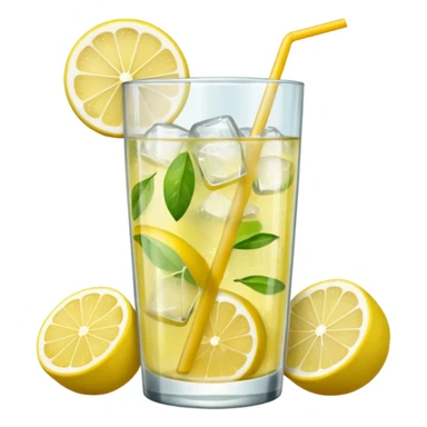 refreshing lemonade in a transparent glass, with ice and lemon garnish sticker