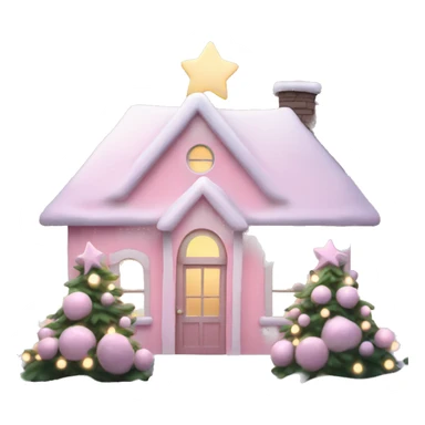 Pastel pink Christmas house with Christmas lights and evergreen trees sticker