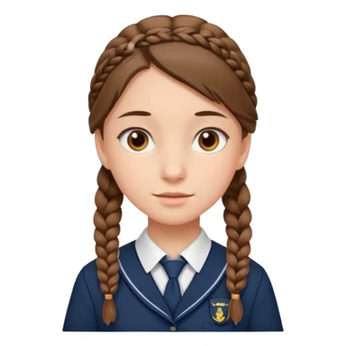 student, brown braid hair girl kid, school uniform sticker