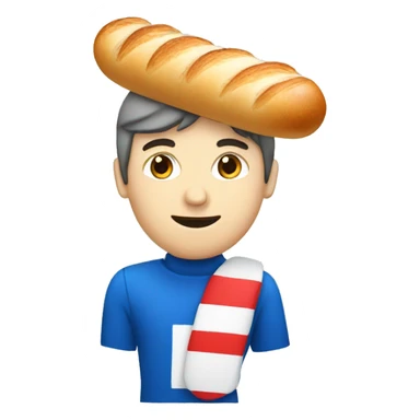 A French man with a baguette and blue white red sticker