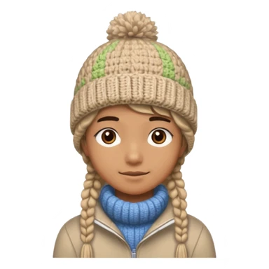 high school student wearing a crochetted winter hat. the hat should be an oatmeal color and texture with no pompom. make one a boy and one a girl sticker