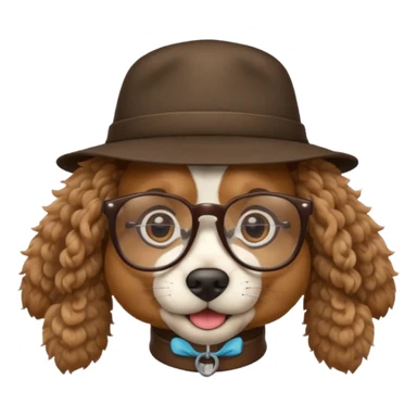 hatted dog with glasses and curly hair sticker