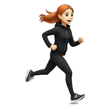 Redhead girl with straight hair, running in all black outfit in winter with white headphones (2D) sticker