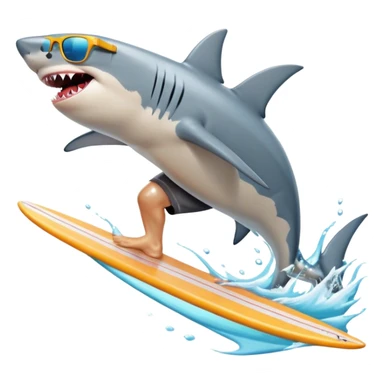 Shark surfing wearing board shorts and sunglasses sticker