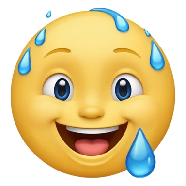 Emoji, yellow round laughing tilted head face sideways with blue tears of fun sticker