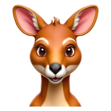 Cinematic Comical Adult Red Kangaroo Portrait Emoji, Head tilted dramatically with an exaggeratedly shocked expression, featuring a robust, dynamic build with a uniquely red kangaroo-shaped head sporting an elongated snout and wide, comically expressive eyes full of playful disbelief, Simplified yet hilariously expressive features, highly detailed, glowing with a slightly sassy outback glow, high shine, dramatic yet playful, stylized with an air of cheeky wild mischief, soft glowing outline, capturing the essence of a meme-worthy kangaroo that looks ready to bound its way into viral fame! sticker