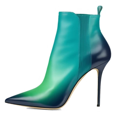 Realistic isolated top view of a pair of light teal,green,navy blue ombre Jimmy Choo stiletto pointed toe boots. sticker
