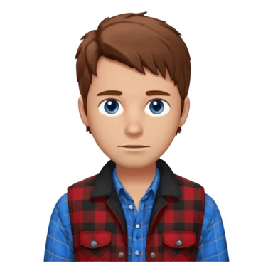 Hombre de pelo castaño y revuelto ojos azules muy atractivo camisa de franela y chaleco sticker