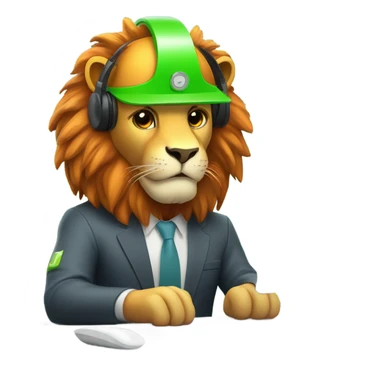 Lion wear safety helmet as call center in green and orange theme sticker