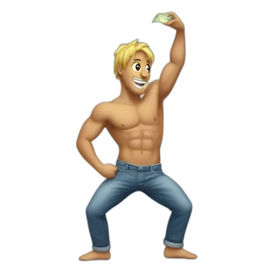Shirtless guy dancing under raining money  sticker