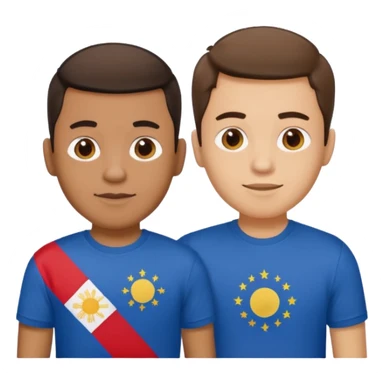 2 male Best buds , one in showing Philipines flag tshirt, one is Spain flag sticker