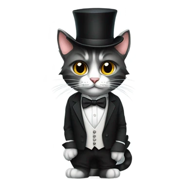Cat with a top hat wearing a suit and tie and black ripped jeans with a fluffy tail and sharp claws and fingerless white gloves  sticker