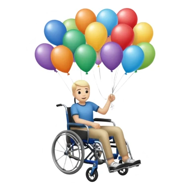 Persona in sedia a rotelle appesa a dei palloncini sticker