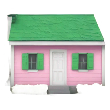 Small pink shack with white roof and green shutters sticker