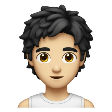 Teenager boy type italian, White skin, with straight black hair (Which go down behind to the nape of the neck), Little bit dezoom sticker