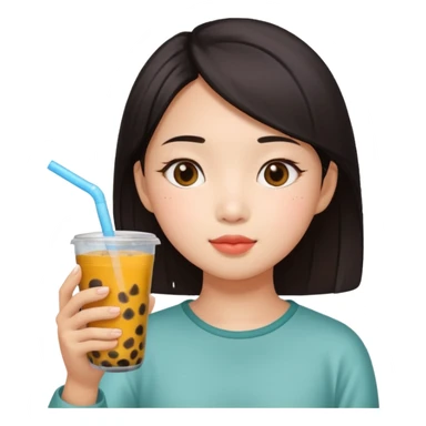 Asian girl drinking boba sticker