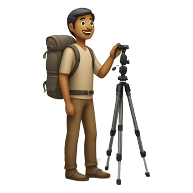 indian man holding tripod in front of hills sticker