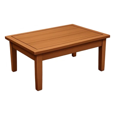 Generate a 3D  table ： warm brown wood, subtly textured, slightly angled perspective, clean edges, realistic but minimal shading, on a transparent or plain white background. Keep the design simple and clearly readable at small sizes sticker