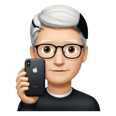 Tim Cook wiyh iphoine into his hands with one iphone the neweswt one sticker