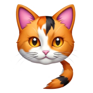 Cinematic Cute Calico Cat Portrait Emoji, Head tilted playfully with sparkling, inquisitive eyes and a charming patchwork fur of orange, black, and white, simplified yet irresistibly adorable, highly detailed, glowing with a warm, inviting glow, high shine, bubbly and affectionate, styled with a touch of whimsical feline charm, soft glowing outline, capturing the essence of a delightfully cute calico cat that looks as if it could prance off the screen into your heart! sticker