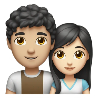 a dark-haired white man with brown eyes and a girl with light brown hair and blue eyes are holding hands and black and white cat and gray sticker