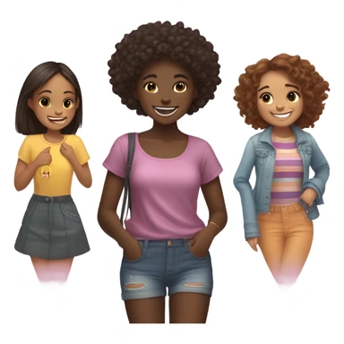 Cute darkskin girl trying on outfits with her besties sticker