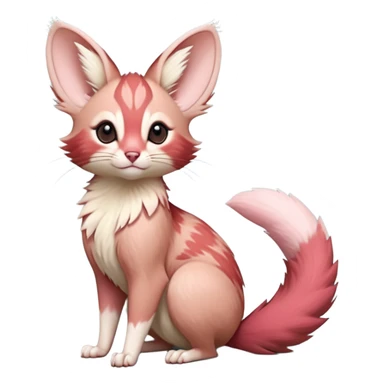 Pastel Pink, red-pointed, soft natural realistic romantic vintage antique divine beautiful elegant pretty precious cute young youthful  Fakémon-Pokémon-opossum-feline-mouse-serval-caracal-chinchilla-Minccino-Cinccino-Meowstic-rodent-hybrid-creature with a big fluffy bushy tail (full body) sticker