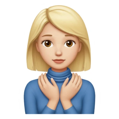 a blonde, white woman gripping hands around her neck sticker