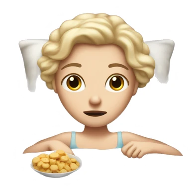 White girl awake at night in bed with snacks sticker