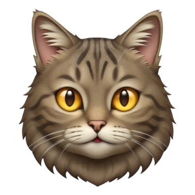 cinematic-[grey brown tabby cat]-realistic-emoji,-head-tilted-dramatically,-scruffy-[predominantly grey]-fur,-simplified-yet-realistic-focused-features,-highly-detailed,-glowing-with-an-almost-sarcastic-glow sticker