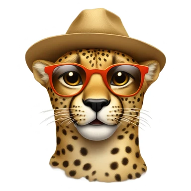 Cheetah wearing sunglasses and a hat sticker