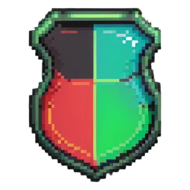 Member badge with a shield shape and green to red gradient background with pixel art details sticker