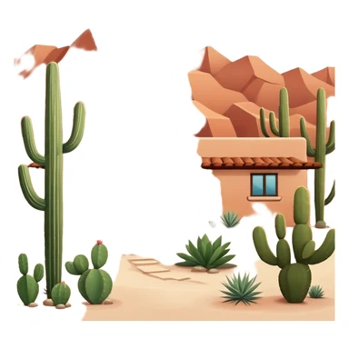 Tucson style house with adobe walls, flat roof, southwestern architecture, desert landscaping, cactus sticker