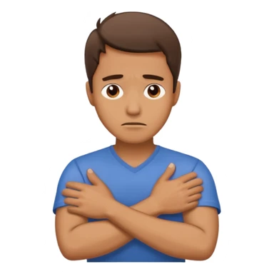 A man looking stressed holding the front of his neck with his arms crossed sticker