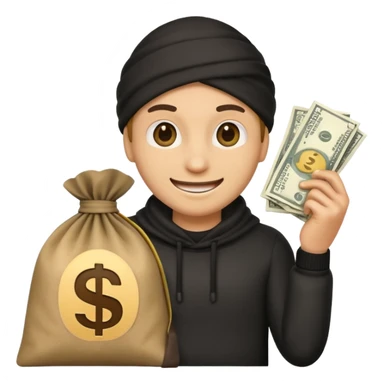 A thief emoji has a bag of dollars next to it. sticker