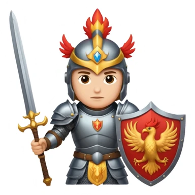 Warrior with a shield with a phoenix on it and a sword in heavy armor sticker