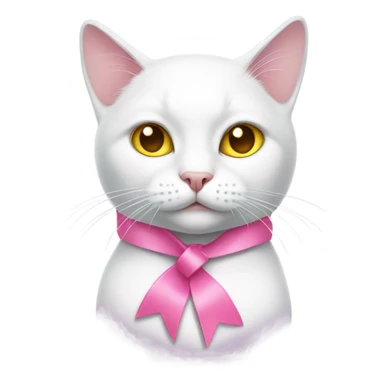 pink ribbon, yellow eyes, white cat sticker