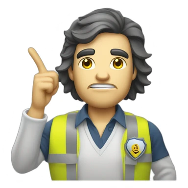 angry white skin airport authority with yellow vest point finger up sticker