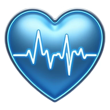 Futuristic premium medical AI logo emoji, sleek metallic heart or shield, ECG line forming stylized letters AI, neon blue and silver, 3D effect, glowing edges, minimal but bold, tech-savvy, high-tech healthcare branding, instantly recognizable, viral-ready, vector flat style with subtle shadows sticker