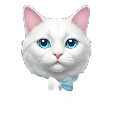White cat with light blue eyes and pink bows on his head sticker