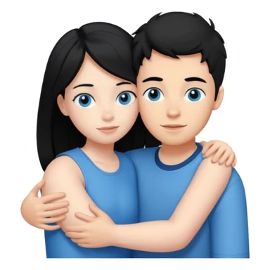 Ginger boy without facial hair hugging girl with black hair. Both have blue eyes.  sticker