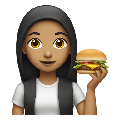 Iraqi girl with straight hair holding a burger sticker