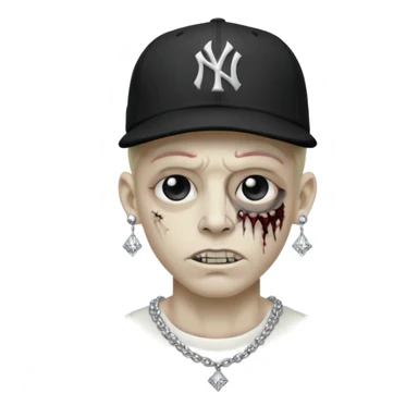 Zombie con aretes con una gorra new York yankee y una cadena de diamante hombre aretes pequeños y de negro y blanco  sticker