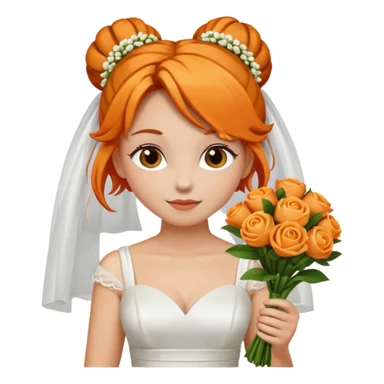 orange haired with bun bride with bouqet sticker