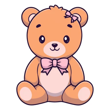 Stuffed teddy bear with light pink ribbon tied in a bow around its neck sticker