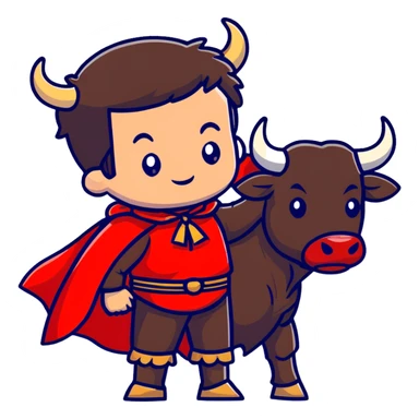 matador in traditional costume with red cape and bull sticker