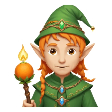 Orange Haired Elf, old Mage elf with glowing orange staff sticker