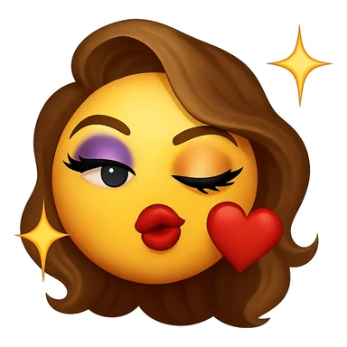 slay emoji, blowing a kiss with sparkles, glamorous look, no background sticker