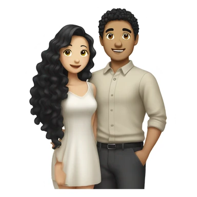 asian girl with black curly haired guy sticker